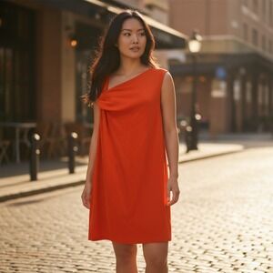 MNG Suit Mango Red‎ Asymmetrical Neckline Sheath Dress Romantic Feminine Medium